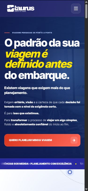 Site Taurus Viagens no celular